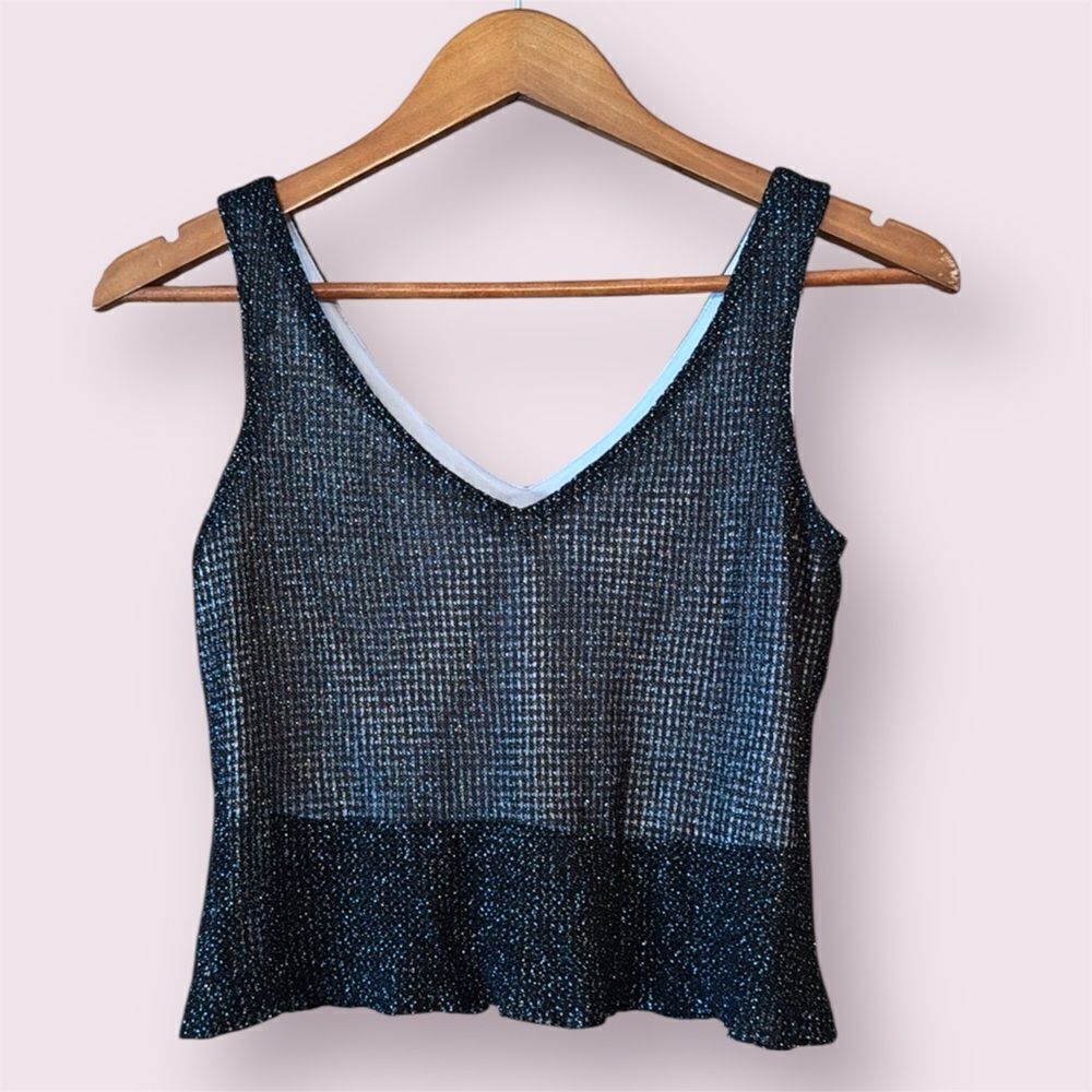 JEFFREY & DARA Evenings By Tom Barra 90s Y2K Vintage Metallic Knit Crop Tank